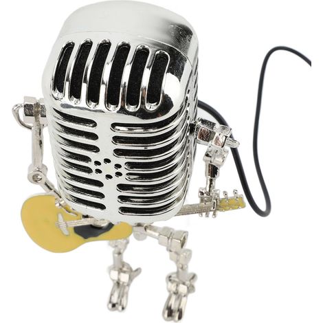 Lampe de table robot guitare-microphone vintage en aluminium, style rétro, pour chambre, bureau ou décoration intérieure, jaune. (1/5)