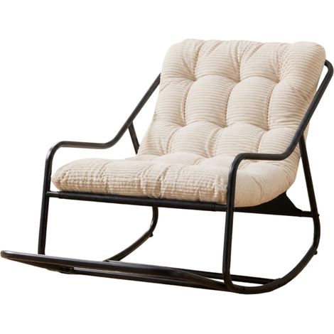 Fauteuil à bascule d'extérieur avec coussin épais et cadre noir (1/5)