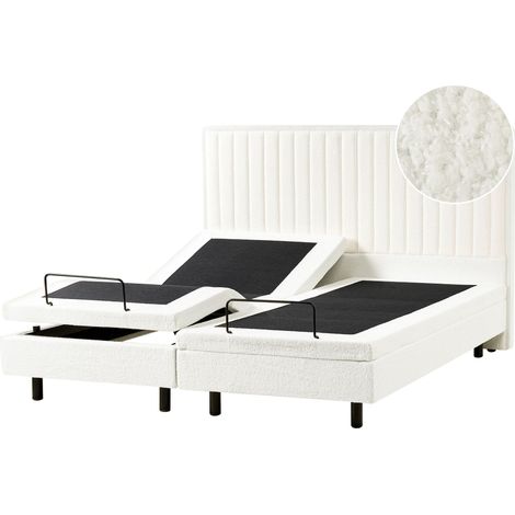 Bett verstellbar Bouclé CASTELLAN 180 x 200 cm Cremeweiß