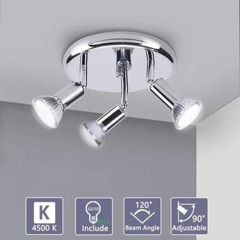Bojim Luminaire Plafonnier Led Orientable 350°, 3 Spots Chrome, 3 x 6W Ampoules GU10 Blanc Neutre 4500K 230V 600 LM, IP20 Ra82 (1/4)