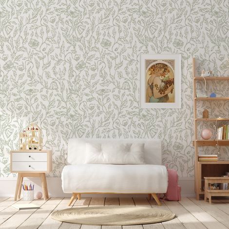 Carta da Foglie Verdi Edera in Bianca e Verde in Fogli di Carta, 250x200cm (1/5)
