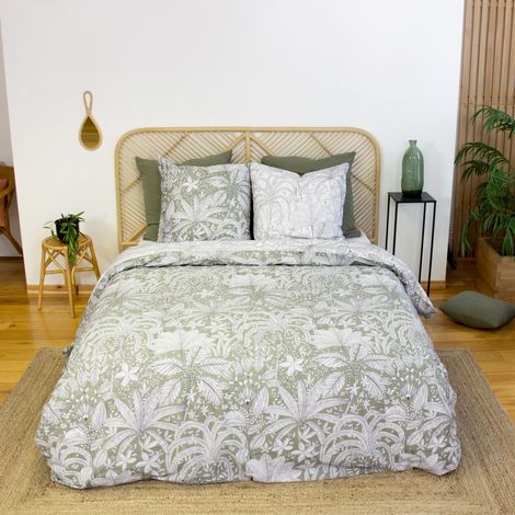 Ropa de cama reversible con estampado vegetal, 2 plazas