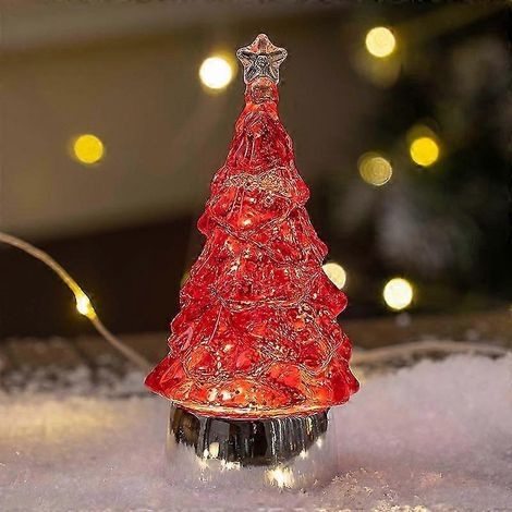 Décorations de Noël, sapin de Noël lumineux LED, sapin de Noël en cristal avec eau, cadeau de Noël original, sapin de Noël rouge (1/5)