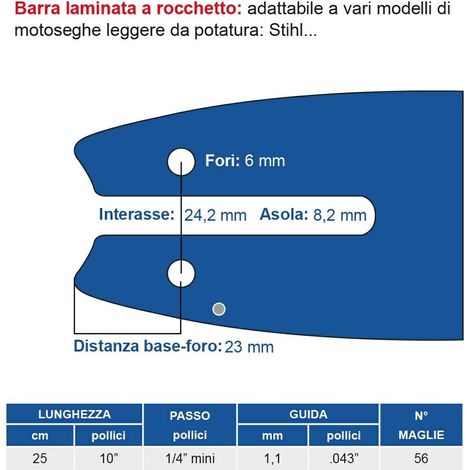 Barra laminata a rocchetto 25 cm - 10" passo 1/4" mini, spessore 1.1 mm - .043" 56 maglie 452708