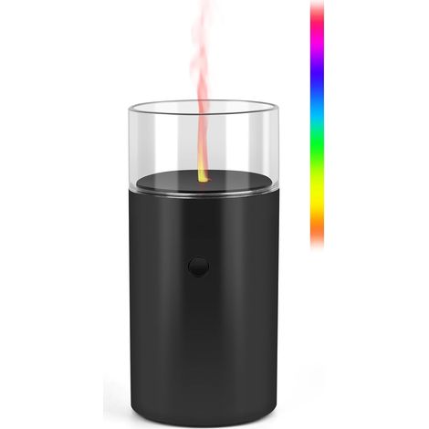 Flammen-Aroma-Diffusor, wiederaufladbarer kabelloser Diffusor für ätherische Öle, tragbarer Aromatherapie-Diffusor mit 7 Lichtfarben, wasserlose automatische Abschaltung für Zuhause, Schwarz (1/5)