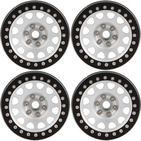 4 pièces 2,2 pouces roue métallique de verrouillage moyeu plus lourd pour voiture tout-terrain 1/10 RC noir argent (1/5)