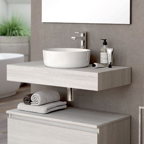 Etagère de salle de bain pour vasque à poser en chêne gris glacier 120x45 cm - Ally