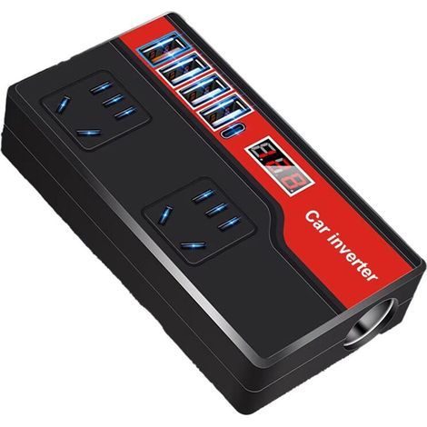 Onduleur de Voiture 12 V/24 V CC Vers 220 V CA, Convertisseur de Puissance Automatique 2 000 W avec 4 USB, Affichage Numérique, Adaptateurs