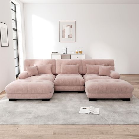 Sofá esquinero modular 313 x 145 x 81 cm de chenilla rosa con otomana DESVIAE (1/5)