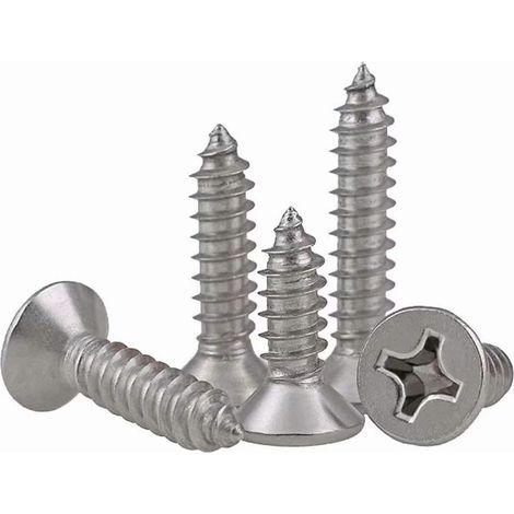 M3-Edelstahl-Selbstschneidschrauben mit Kreuz-/Schlitz-/Senkkopf, Holzschrauben, M3 × 6 mm, 100 Stück (1/5)