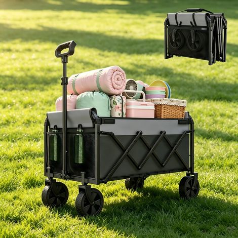 Chariot pliable utilitaire multifonction – Charge 100 kg – Poignée télescopique réglable en hauteur – Conception légère peu encombrante et cadre solide – Noir (1/5)