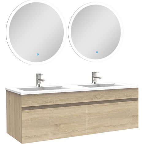 Ensemble meubles Salle de Bain double vasque 120cm + miroir lumineux Chêne Wotan