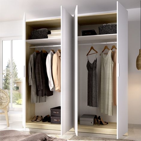Großer Kleiderschrank Holder, Schlafzimmer-Schrank 2 Einlegeböden, Kleiderstange, Schubladen, 51x204h cm Weiß (1/5)
