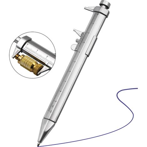 [JAMAIS UTILISÉ]Stylo à bille avec pied à coulisse Vernier en plastique, règle de mesure 0-100 mm, stylo multifonction 2 en 1 avec recharge, bleu