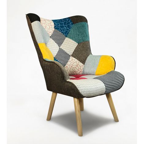 Poltrona Sedia Design Moderno con Braccioli Patchwork Patchy Chic