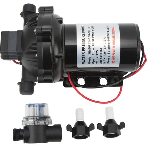 GARRYFIZH Pompe à Eau 12V Haute Pression, Membrane, Débit Élevé 18.9 LPM, Auto‑amorçante, pour Camping‑car / Bateau