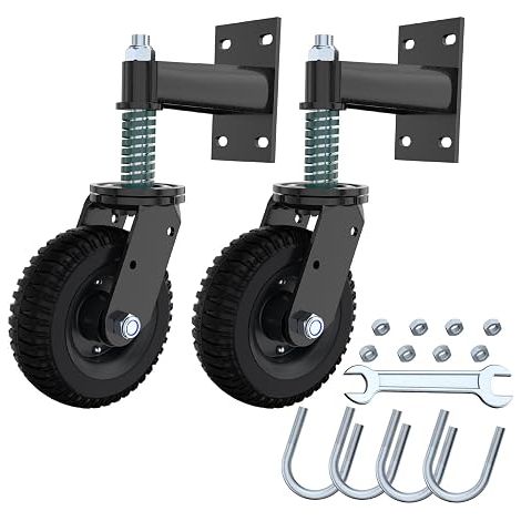 Roue de portail de clôture 15 cm x 2 pour portail en tube métallique Charge maximale 230 kg Ressort rotatif à 360 ° Amortisseur Castors avec vis et clé (1/5)