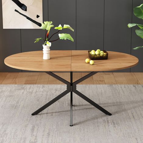 Esstisch, L120B80H75,5cm, moderner Esstisch, stabiler Esstisch, Metallbeine, ovaler Esstisch, Esstisch für 4-6 Personen, moderner schlichter Esstisch, Natur (1/5)