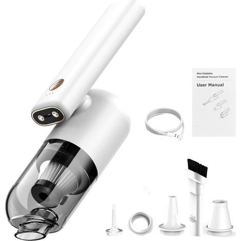 Aspirateur de voiture, aspirateur portatif haute puissance 50 W avec lumières LED, différents embouts, pliable à 180°, portable, rechargeable et sans fil, idéal pour les voyages, les camping-cars et l (1/5)