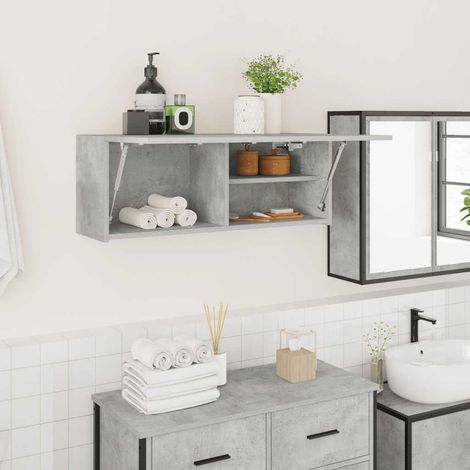 Mueble de pared baño madera ingeniería gris hormigón 80x25x30cm vidaXL (1/5)
