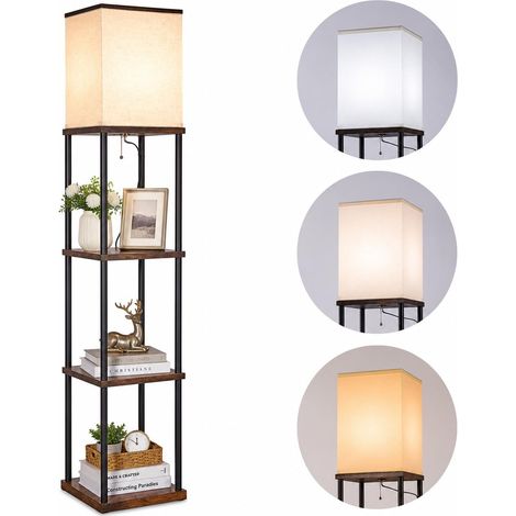 Lampadaire sur Pied Étagère LED 3 Temp. Vintage Bibliothèque sur pied moderne avec ampoule E27, pour chambre, salon et coin canapé (1/5)