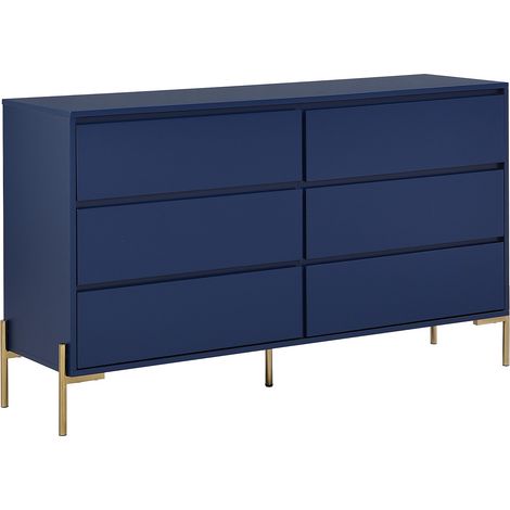 Comò 6 cassetti MDF e Metallo Blu laccato e Dorato - KORASA (1/4)