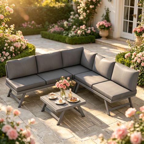 Divano componibile da esterno, set da conversazione contemporaneo, set di mobili da giardino disponibile in loco. (1/5)