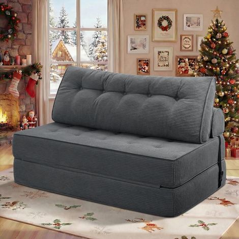 Canapé-lit convertible 3-en-1 en velours côtelé gris 130cm (1/5)