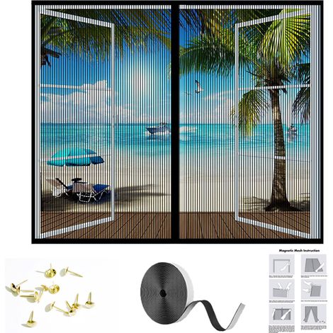 Moustiquaire Fenêtre Magnétique, Automatiquementfermé, Moustiquaire Porte sans Percer pour Couloirs, Noir, (35x55inch)90x140cm