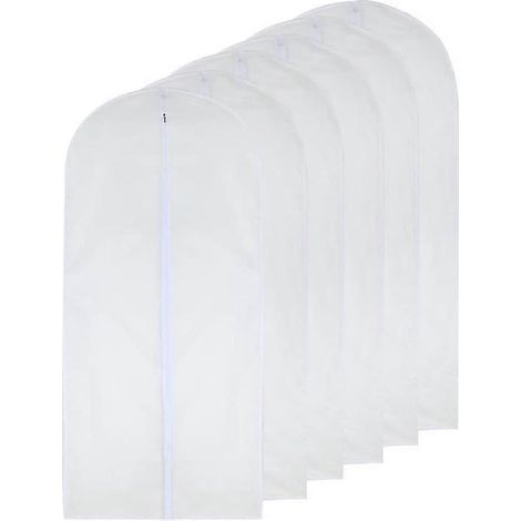 Housse à vêtements transparente 60 x 120 cm (24'' x 48'') pour costumes longs, anti-mites et anti-poussière, blanche, respirante, fermeture éclair intégrale. (1/4)