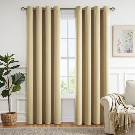 Clear blackout curtains with eyelets - Opaque, soft and aesthetic - Set of 2, thermal insulation, anti-cold and hot, window curtains, bedroom, home, living room, interior, 2 x 140 x 260 cm，（beige） (1/5)