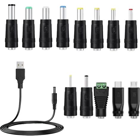 Multi USB to DC Charger 5.5 mm x 2.1 mm, Universal DC Cable 1 m with 13 Connectors for Universal Laptop Charger, Universal Computer Charger, Tablets, Routers, Speakers etc. (1/5)
