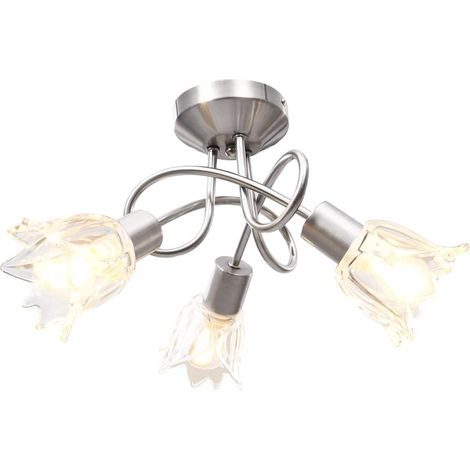 Plafonnier et abat-jour verre transparent 3 ampoules E14 Tulipe (1/5)