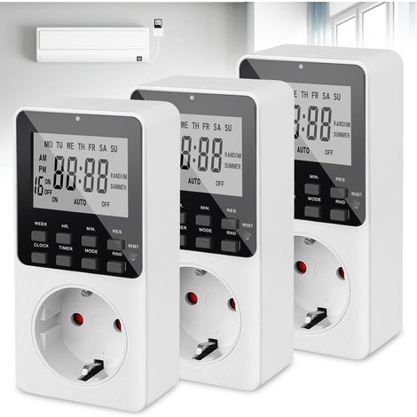 Lot de 3 Prises Programmables Numériques avec Minuteur LCD, Minuteur Hebdomadaire avec 16 Programmes, Fonction Compte à Rebours et Aléatoire, Protection Contre Les Cambriolages pour Intérieur (1/5)