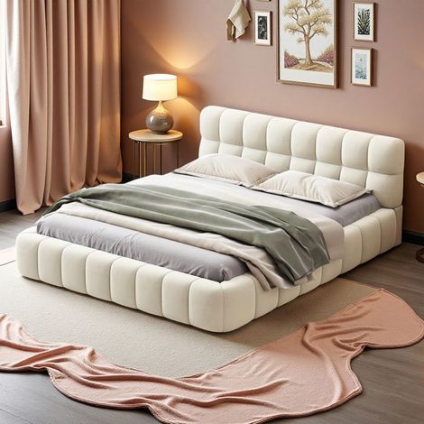 Lit 160x200 cm - 240412HGY - Contemporain - Lin - cadre de lit adulte 160x200 cm - beige