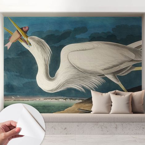 Tapete Selbstklebend - abwaschbar - trendige Wanddeko - elegant Fototapete Vogel mit Fisch 208x146 cm (1/5)