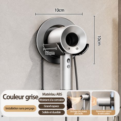 Support étagère pour sèche-cheveux mural sans perçage amovible gris canon de fusil salle de bain – Livraison gratuite (1/5)