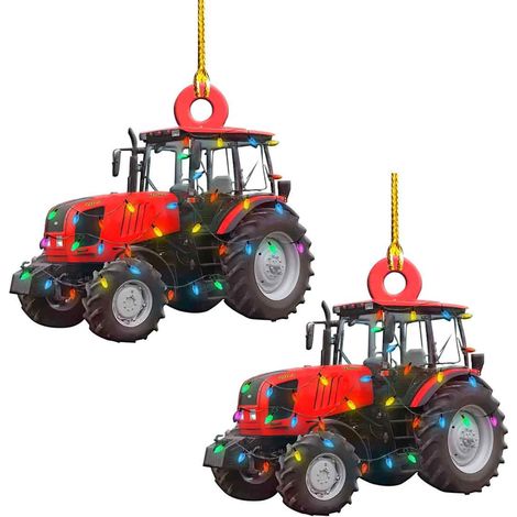 2er-Set Weihnachtsschmuck: Feuerwehrauto aus Eisen, Bagger, Bagger-Anhänger, originelle Weihnachtsdekoration zum Aufhängen für die Weihnachtsfeier (1/5)