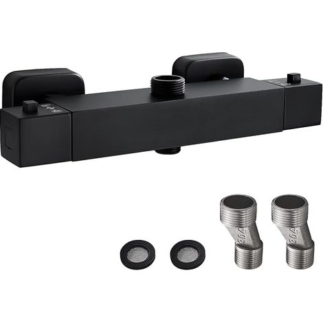 Thermostatic Shower Mixer Tap with 2 Outlets, Black (1/5)