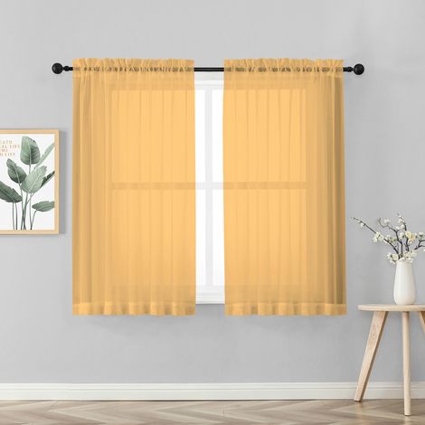 Coppia Tendine Tende 60 x 150 Cm Finestra Semi Oscuranti A Tinta Unita Leggera Cucina Camera Cameretta 2 Pannelli Oro