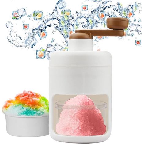 Broyeur à glace manuel pour usage domestique, machine à glace pilée avec récipient de récupération, pour fêtes, bars et restaurants (blanc) (1/5)