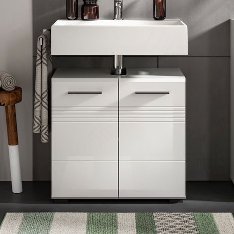 Meuble sous lavabo 2 portes 60x32x56 cm blanc brillant et gris - COPA