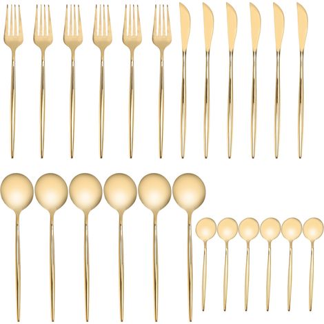 Couverts en acier inoxydable antirouille, ensemble d'argenterie dorée, couteau, fourchette, cuillère, pour fête à domicile, Banquets de mariage, 24 pièces