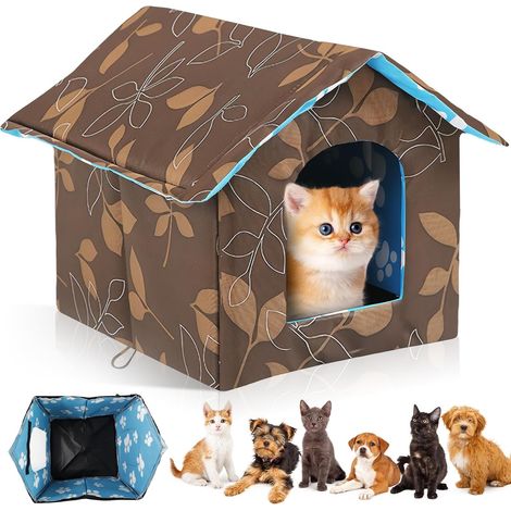 Cat House for Outdoor, Winter Resistant 40 x 38 x 35 cm, Waterproof Cat House with Removable Cushion, Foldable and Warm, for Stray Pets, Small Dogs and Cats (1/5)