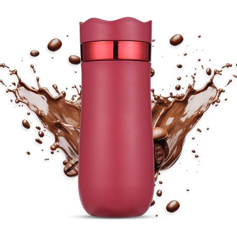 French Press - Gobelet de voyage portable - 320 ml - Double paroi isolée - En acier inoxydable - Pour café et thé moulu - Rouge (1/5)