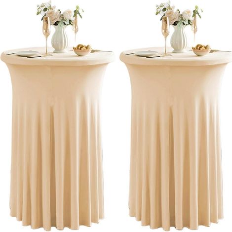 Lot de 2 nappes de table de cocktail stretch spandex avec jupe 80x110cm Champagne