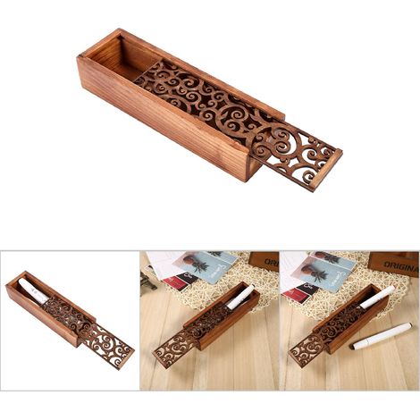 Boîte de Rangement en Bois pour Crayons - Organisateur de Bureau Scolaire et de Bureau (Modèle Herbe Tourbillonnante) (1/5)