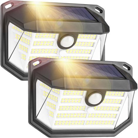 Lampe solaire extérieure avec détecteur de mouvement, 230 LED, 3 modes, étanche (IP65), applique murale pour jardin, garage et espaces extérieurs, lot de 2. (1/5)