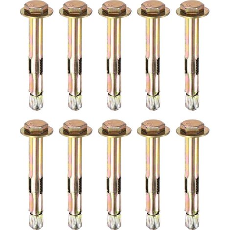 Lot de 10 boulons d'expansion hexagonaux, M8x70mm, en fer galvanisé coloré et en acier au carbone, pour usage extérieur (1/3)