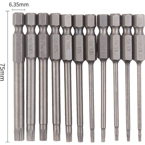 Jeu de 11 embouts de tournevis Torx 75 mm en acier S2, hexagonaux magnétiques T6 T7 T8 T9 T (1/5)